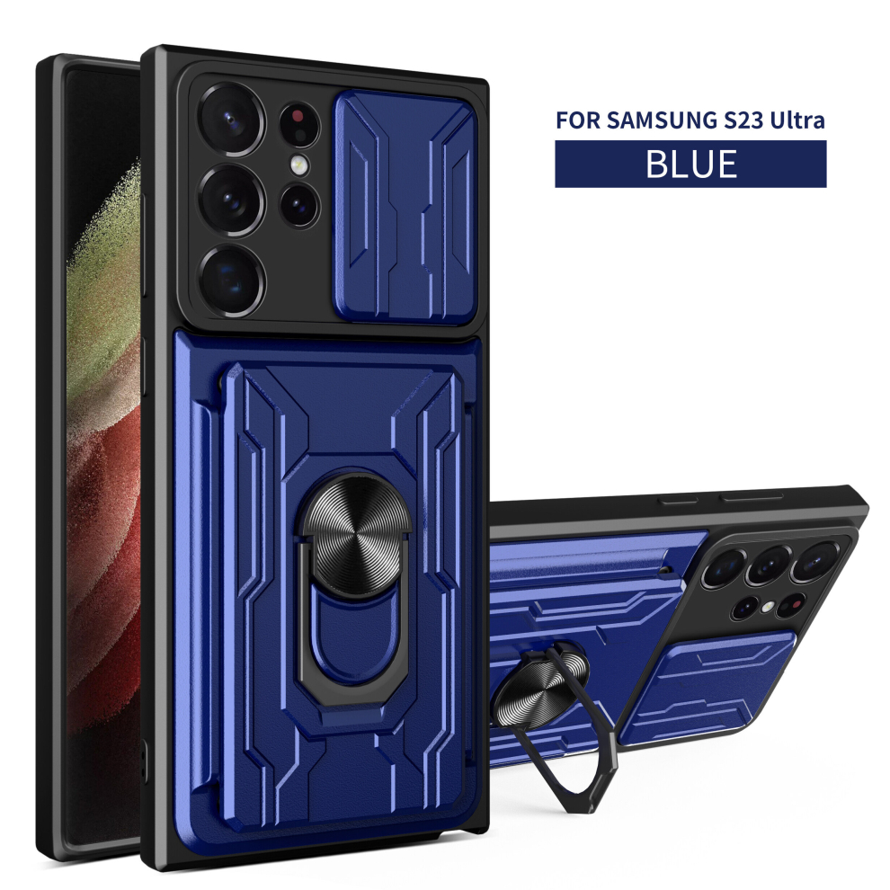 Photos - Case  Magnetic Phone  For Samsung Galaxy S23 S22 S21 S20 Plus Ultra Fe with Card slot, Slide Camera(Samsung S23 Ultra, Blue)