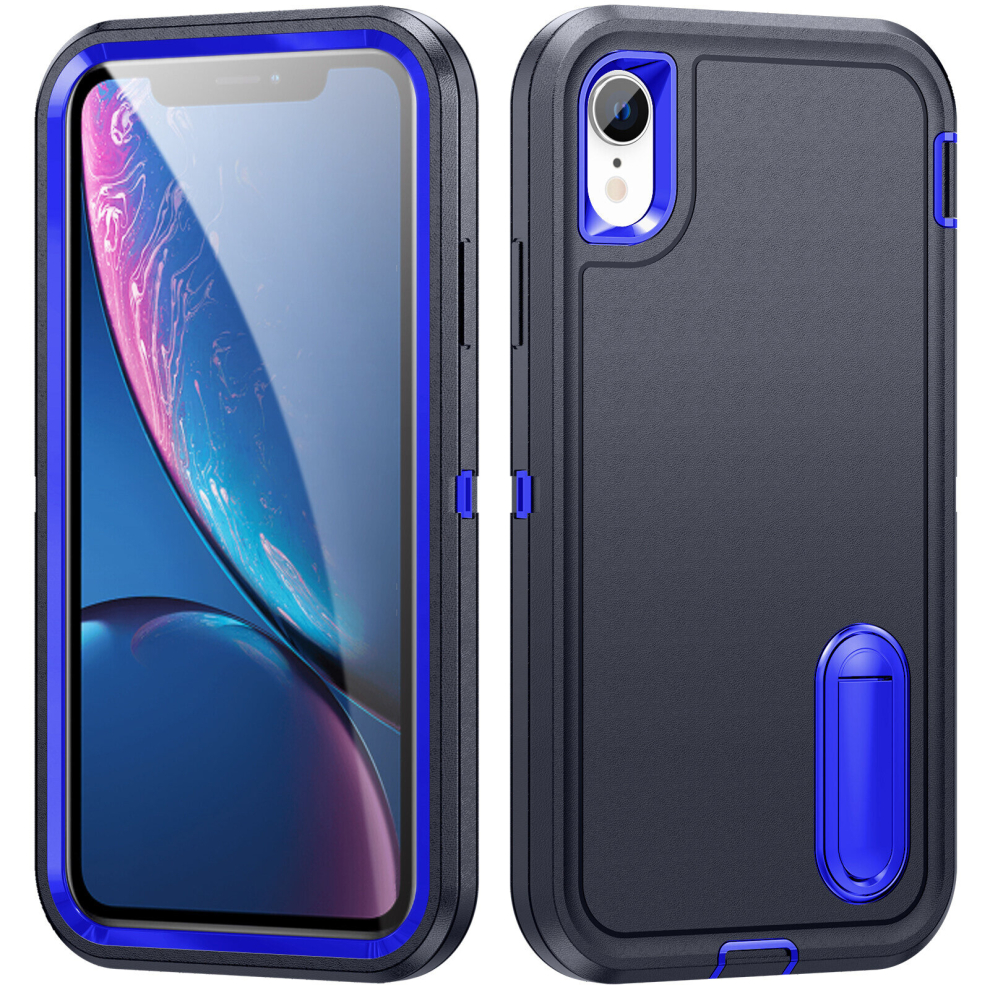 (iPhone Xr, Dark blue sapphire blue) Shockproof Protective iPhone 15 14 Plus Pro Max XR XS Max Case with Stand