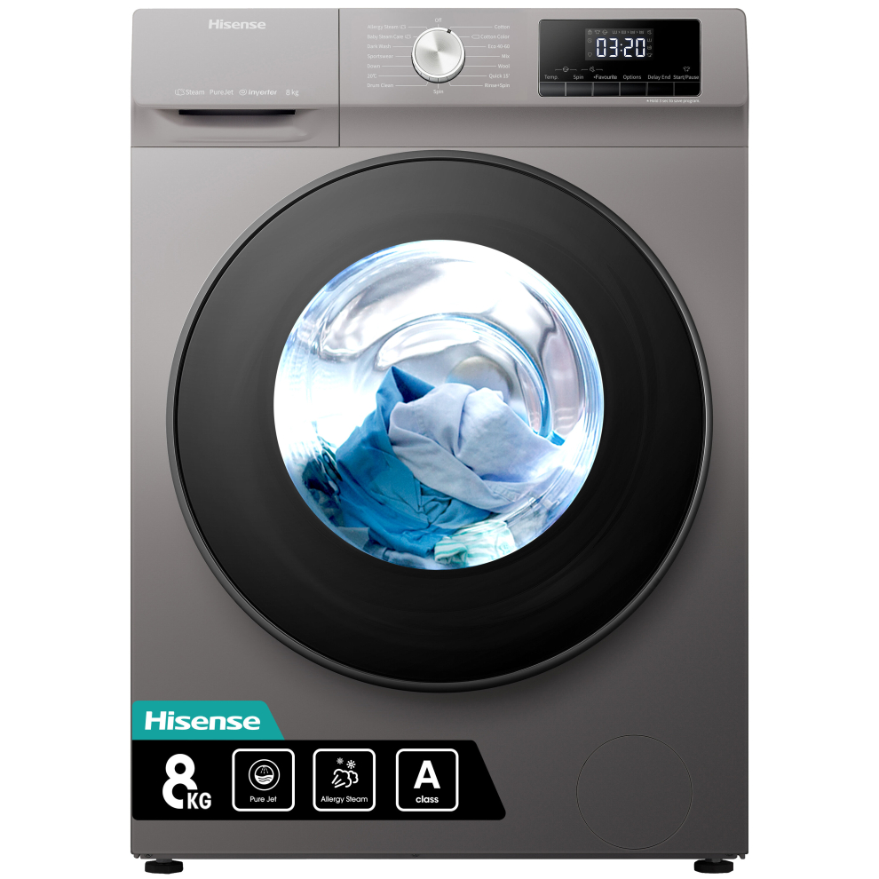 Hisense WFQA8014EVJMT 8kg Washing Machine with 1400 rpm - Titanium - A Rated