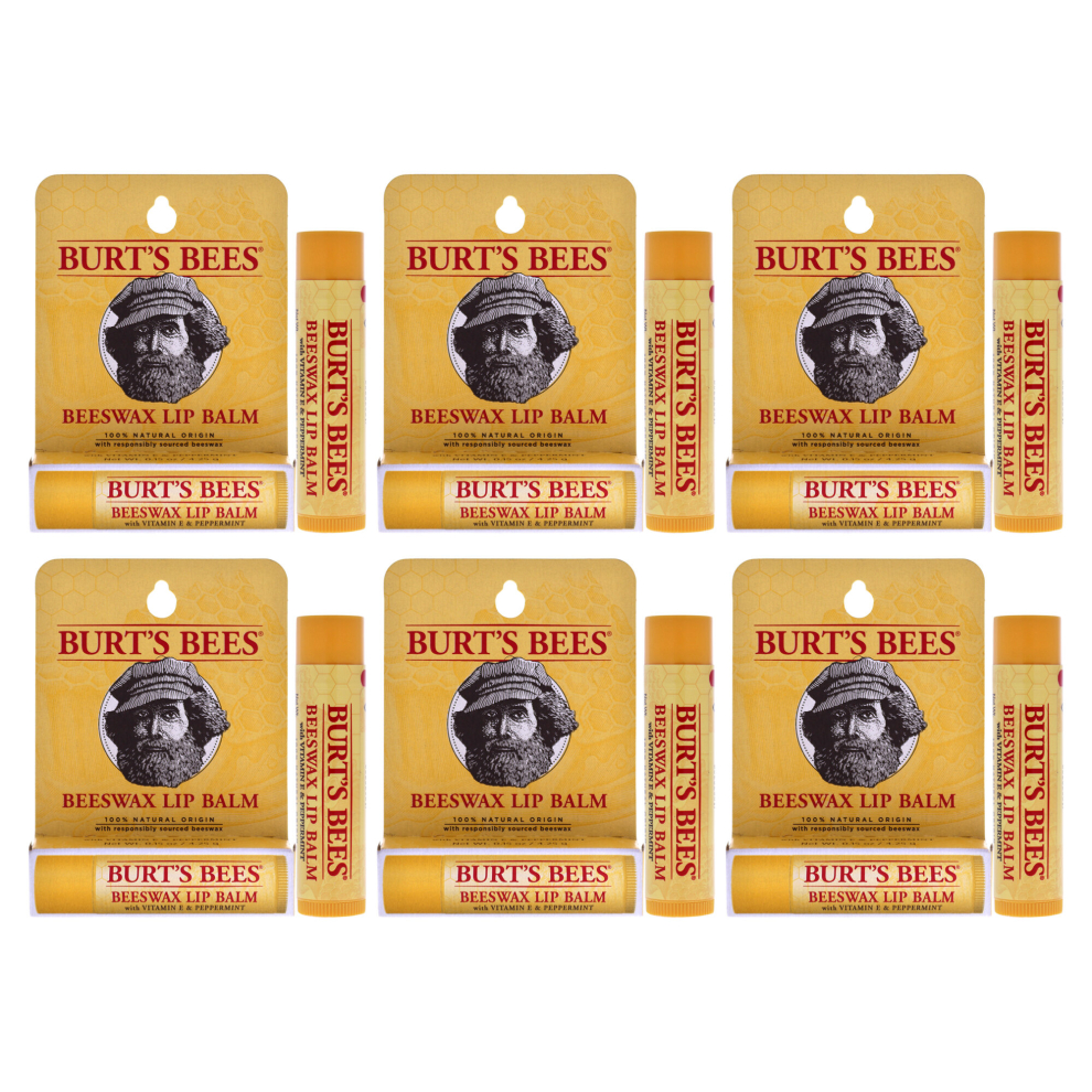 Burts Bees Beeswax Lip Balm With Vitamin E Peppermint - Pack of 6 For Unisex 0.15 oz Lip Balm