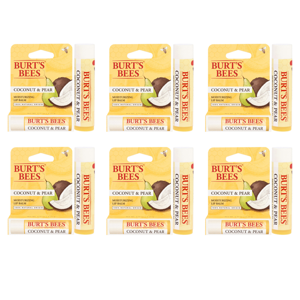 Burts Bees Coconut and Pear Moisturizing Lip Balm Blister - Pack of 6 For Unisex 0.15 oz Lip Balm