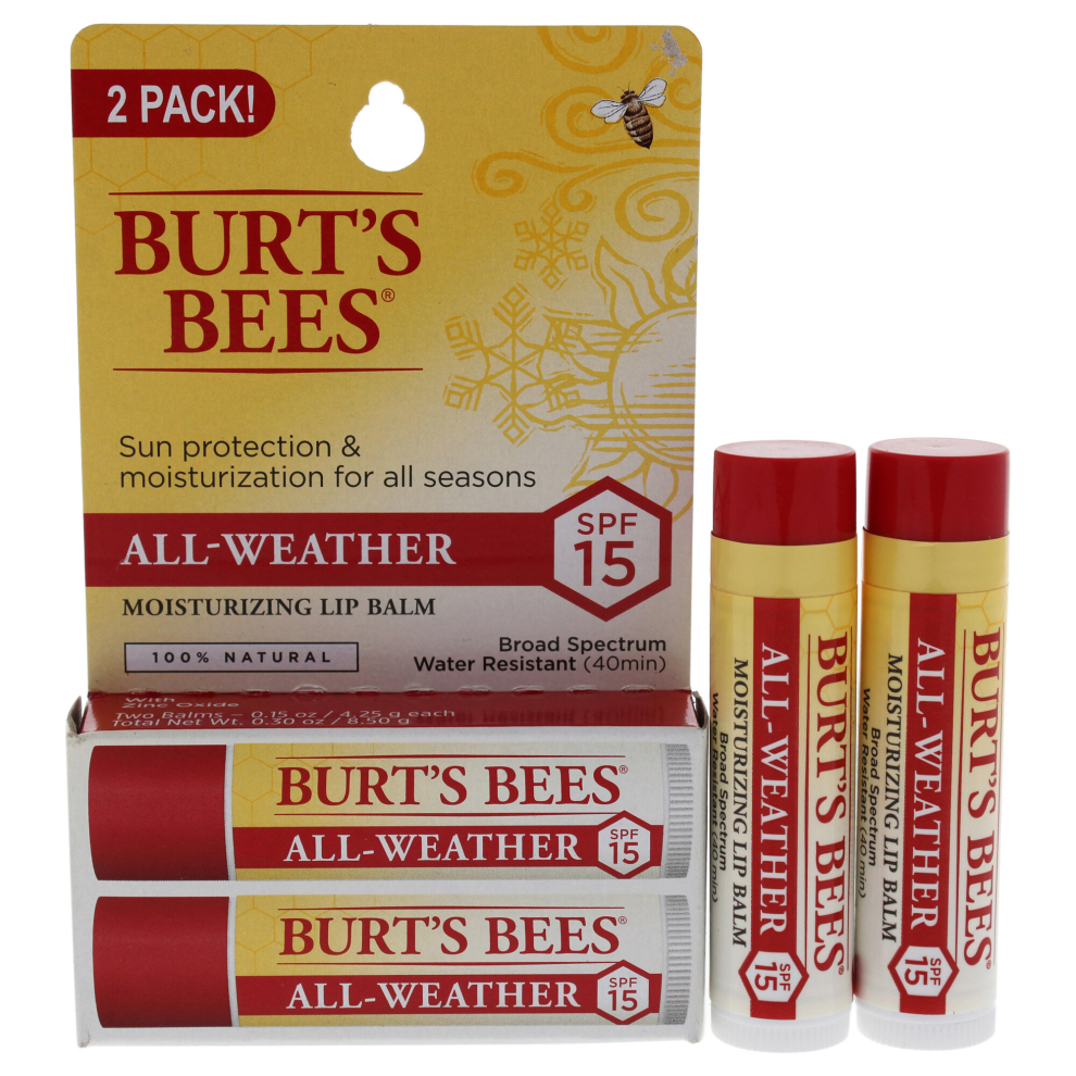 Burts Bees All-Weather Moisturizing Lip Balm Twin Pack SPF 15 For Unisex 2 x 0.15 oz Lip Balm
