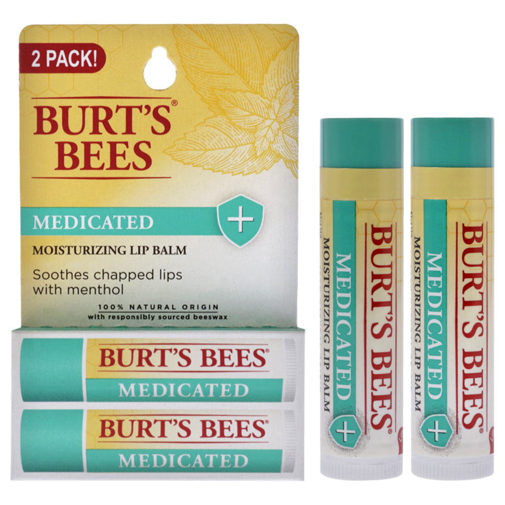 Burts Bees Medicated Moisturizing Lip Balm Twin Pack For Unisex 2 x 0.15 oz Lip Balm