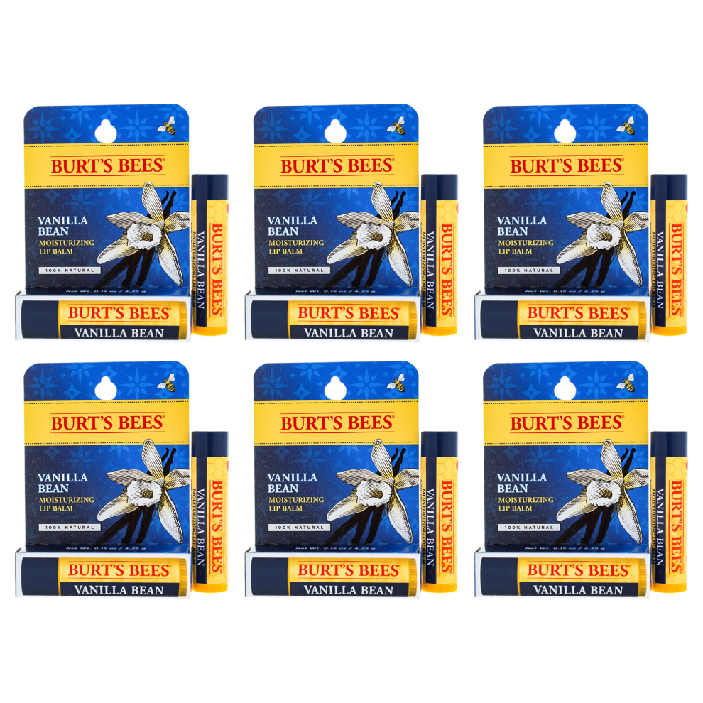 Burts Bees Vanilla Bean Moisturizing Lip Balm Blister - Pack of 6 For Unisex 0.15 oz Lip Balm