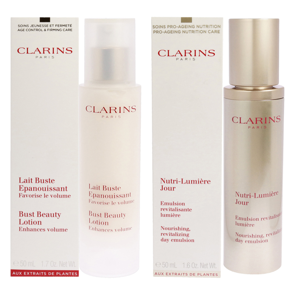 Clarins Bust Beauty Lotion and Nutri-Lumiere Day Emulsion Kit For Women 2 Pc Kit 1.7oz Lotion, 1.6oz Emulsion