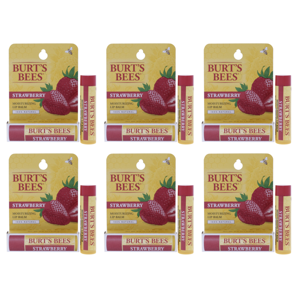 Burts Bees Strawberry Moisturizing Lip Balm Blister - Pack of 6 For Unisex 0.15 oz Lip Balm