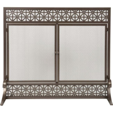 Filigree Design Panel Screen with Doors, Black