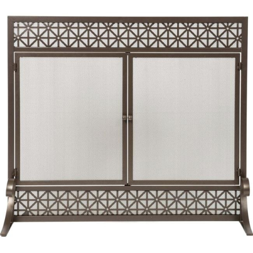 Filigree Design Panel Screen with Doors, Black