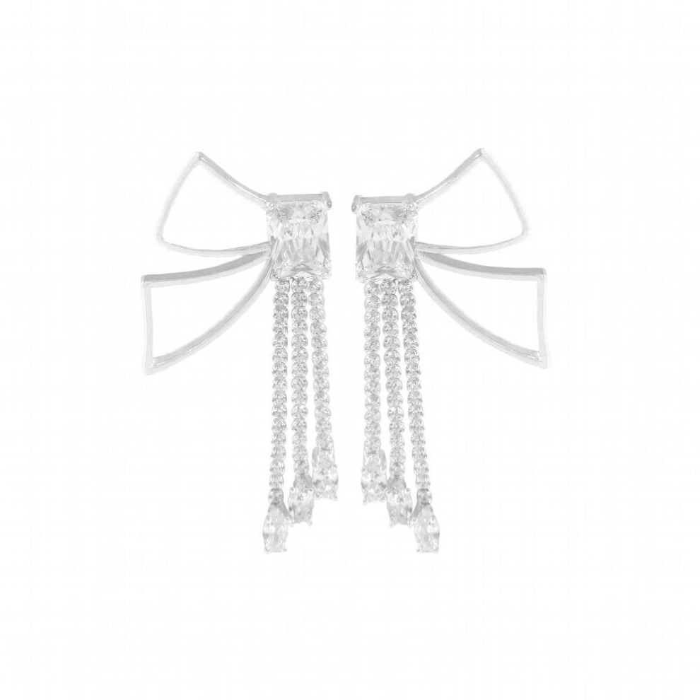 Small and Design, Large Bow Knot, Zircon Tassel Earrings, 925 Sterling Silver, Female Texture-image-OPC-PCVC59G-NEW