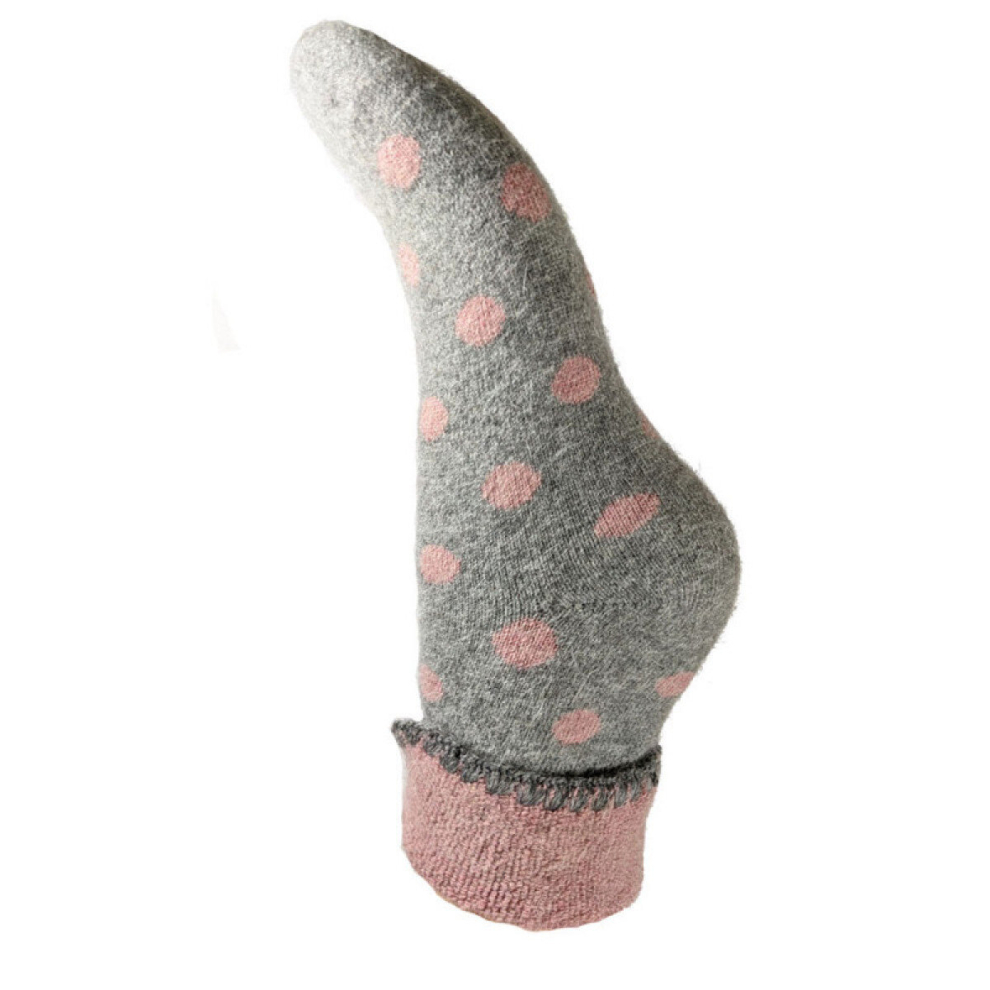 Joya Women's Pink,Grey Cuffed Bed Socks Soft Wool Blend Uk 4-7 Grey & Pink Dot