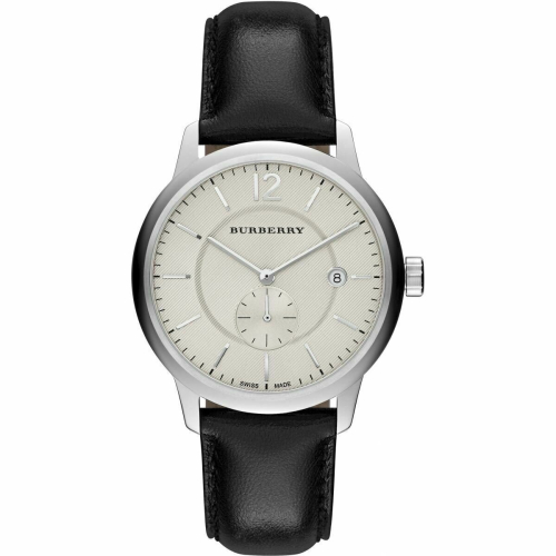 Burberry Burberry BU10000 Classic Round Beige Dial Black Leather Ανδρικό ρολόι
