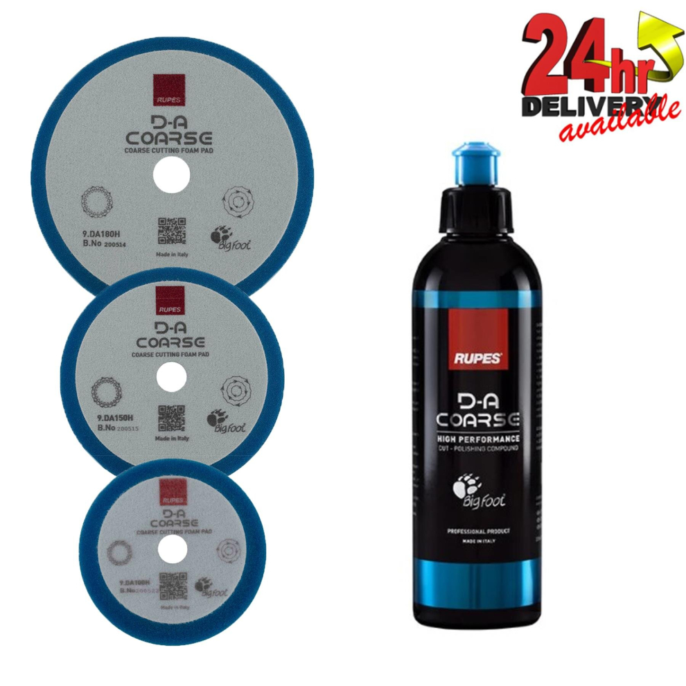 Rupes Bigfoot Da Coarse Compound Polish Gel 250Ml With 3 Size Coarse Foam Pads 5060859871126