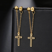 Stainless Steel Earrings Metal Chain Personality Gothic Cross Back Hanging Drop Earrings For Women Jewelry