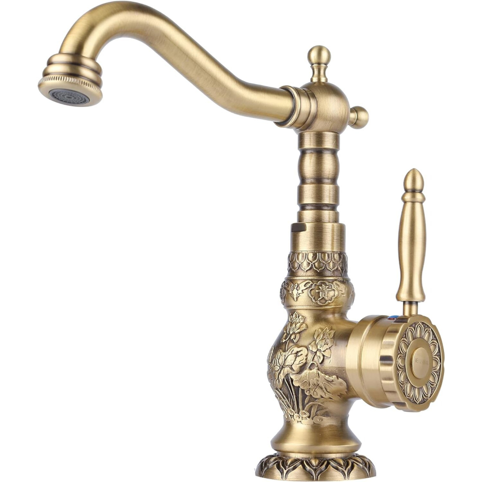 Bronze Kitchen Faucet Antique Single Handle Bathroom Faucet, 360 Degree Swivel Spout Bathroom Sink Faucet 8804717616361