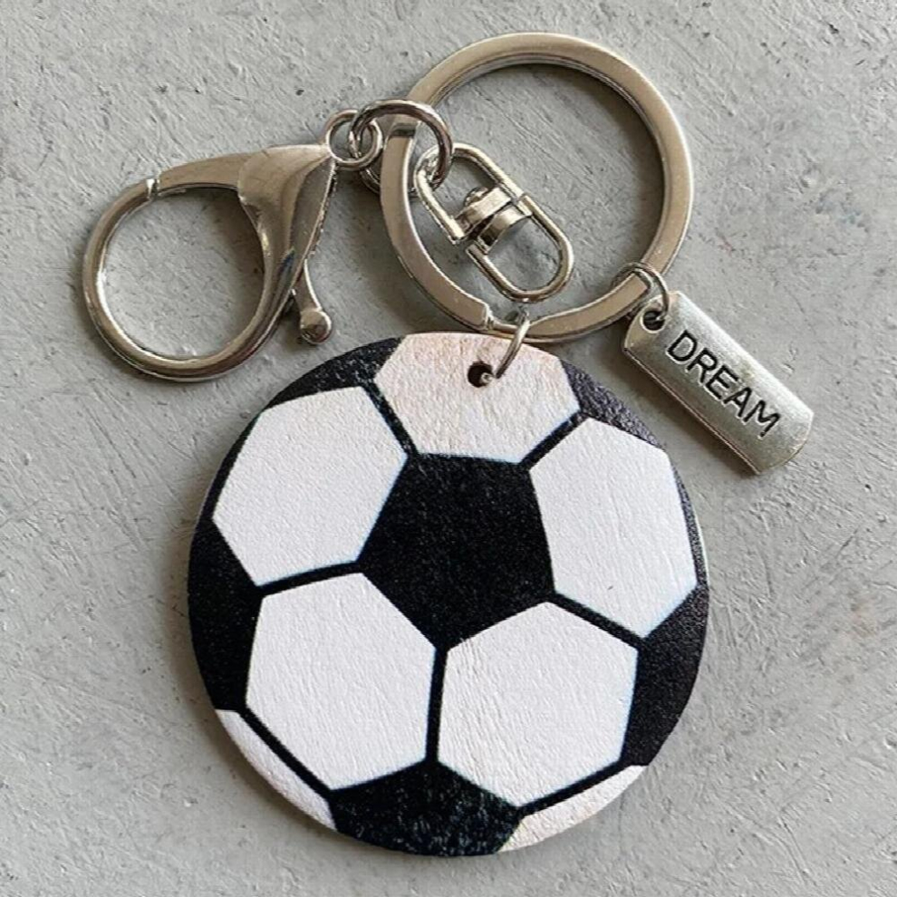 Sports Style Keychains Baseball Softball Volleyball Soccer Basketball Wood Disc Key Rings 885668695269