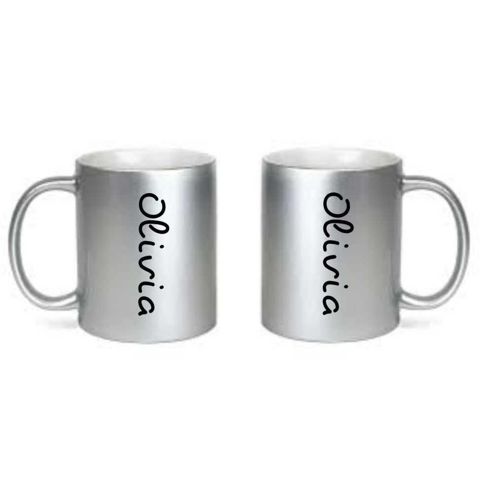 Unique Personalised with Your Name Silver High Gloss 11oz Mug