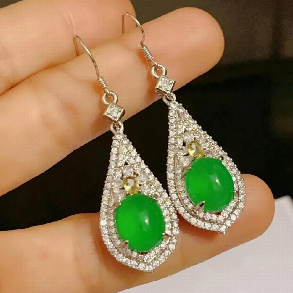Womens Natural Green Jade Women Jewelry Earrings Dangle Drop Earrings Earrings