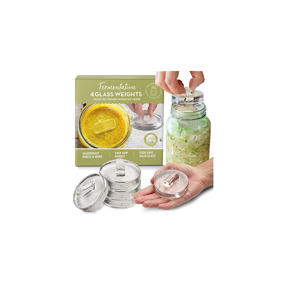 Country Trading Co. Glass Fermentation Weights For Fermenting | Easy Lift Handles | Set Of 4 Pickle Weights For Wide Mouth Jars