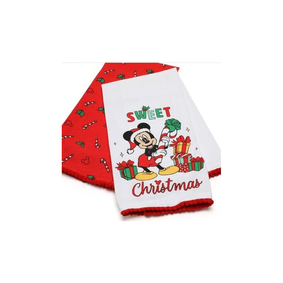 Mickey Mouse 2Pc Cotton Tea Towel Set Christmas Theme Dish Cloth