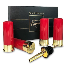 Durawe Company 12 Gauge Shot Glass Set of 5 - Cool Cups with Pourer, Bar Glasses Gift Drinking Glass Set for Men Luxury Gift Set, Plastic Shot Glasses