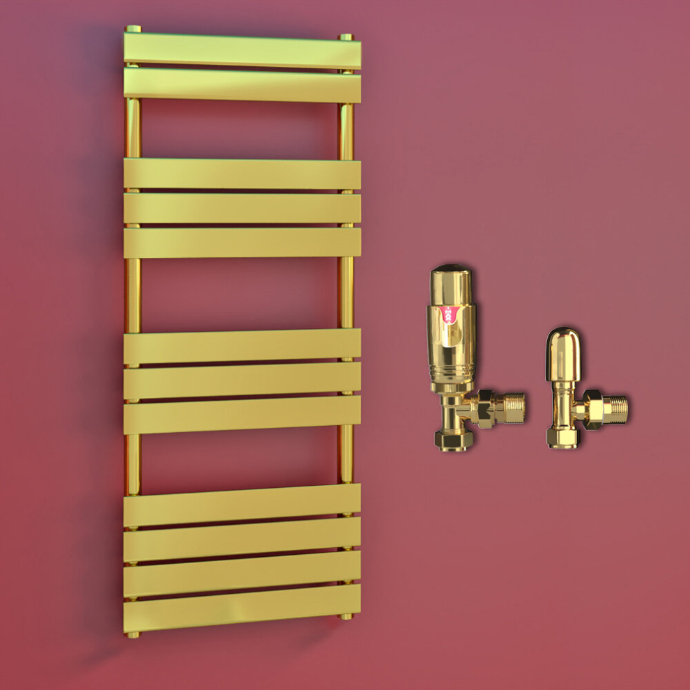 (500 X 1400 Mm (H), Trv Angled Valves) Gold Panel Towel Rail Radiator 5056616536124