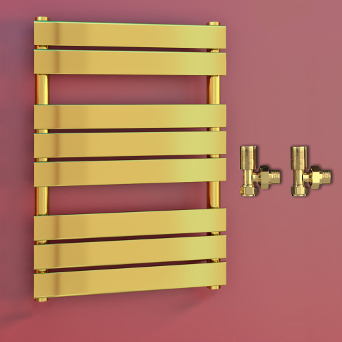 (500 x 800 mm (h), Angled Valves) Gold Panel Towel Rail Radiator