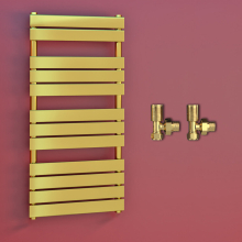 (500 x 1200 mm (h), Angled Valves) Gold Panel Towel Rail Radiator