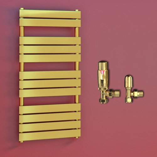 (500 x 1200 mm (h), TRV Angled Valves) Gold Panel Towel Rail Radiator