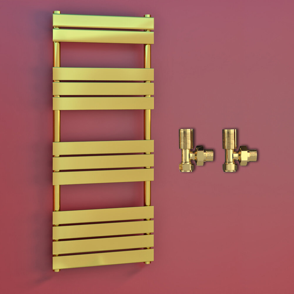 (500 X 1400 Mm (H), Angled Valves) Gold Panel Towel Rail Radiator 5056616536100