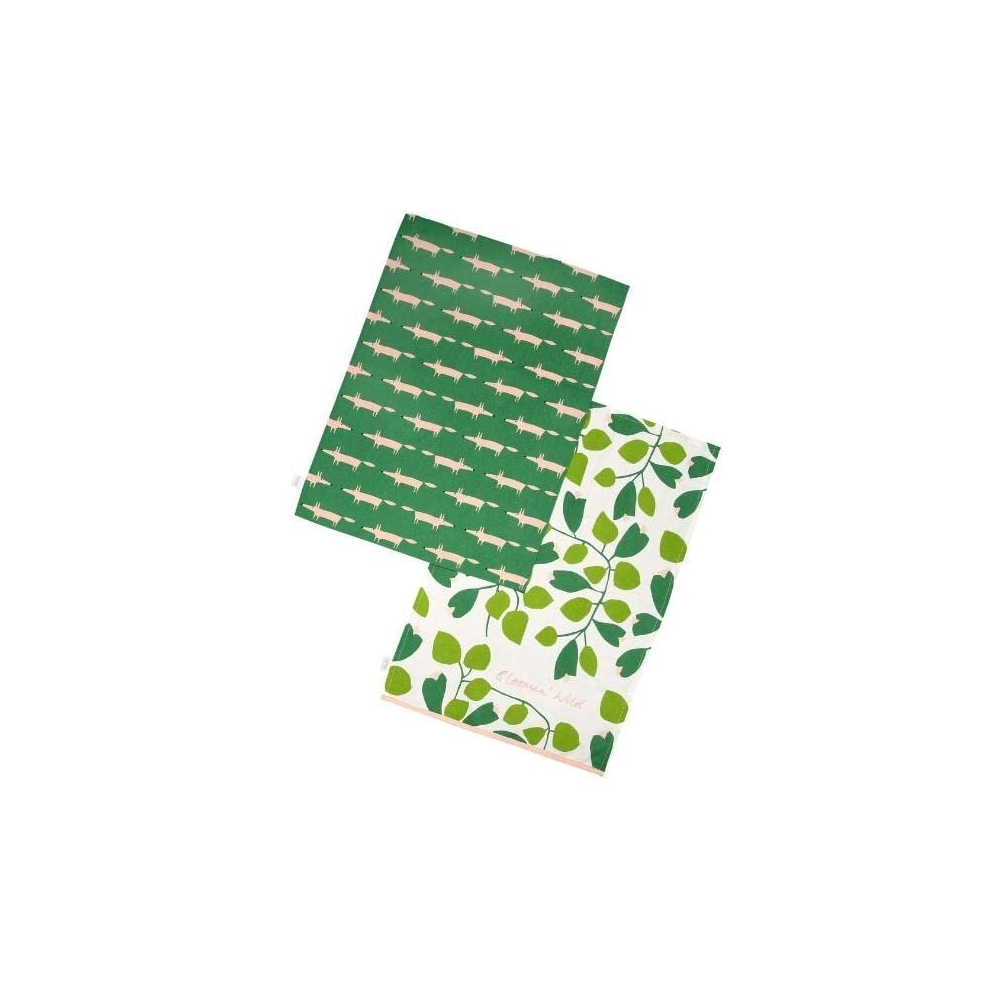 Scion Living Mr Fox Set Of 2 Tea Towels Mint Leaf