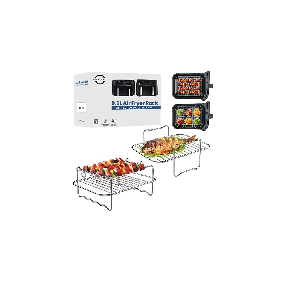 Belfort Etech Ninja Af400uk & Af451uk Air Fryer Rack For 9.5L Ninja Dual Air Fryer-2Pcs Reusable 304 Stainless Steel Ninja Airfryer Accessories Racks For Ninja Food