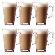 Glow Set of 6 Latte Glasses Premium Pack of Stylish 11cm Cafe Mugs Cups 240ml - Ideal for Tea, Coffee, Latte, Cappuccino, Espresso, Hot Chocolate an