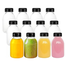 12 Pack 8 OZ (250 ml) Clear Plastic Juice Bottles with Lids, Bulk Beverage Containers with Black Tamper Evident Lids for Fruit Vegetable Juicing, Smoo