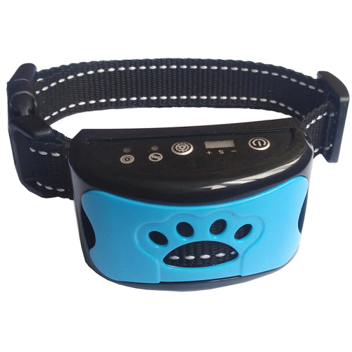 (Blue) Anti Bark Dog Training Collar Sound Vibrate Automatic Stop Barking  Rechargeable