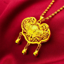 NC5119 Fine Jewelry Child Baby Birthday Wedding Gift Safety Lock 24KT Pendant Necklace