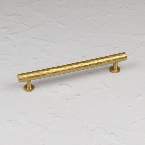 (160mm Handle) Satin Brass Hammered T-Bar Handle & Coordinating Knobs