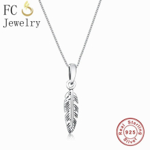 Jewelry 925 Sterling Silver Little Retro Feather Necklaces Pendants For Women Girl Femme Chain Chokers Christmas Trinket
