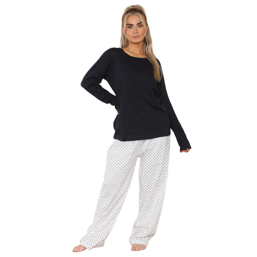 (S) Malay Ladies Pyjama Set Flannel Cotton Star Long Sleeve Crew Neck Winter Loungewear