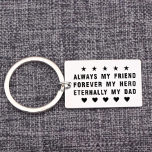 To Dad Daddy Gift Keychain Stainless Steel Hand Stamped Keepsake Gift from Daughter Son:ALWAYS MY FOREVER MY HERO