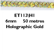 Essential Trimmings 6mm Strung Single Sequin Trim Holographic Gold - per metre