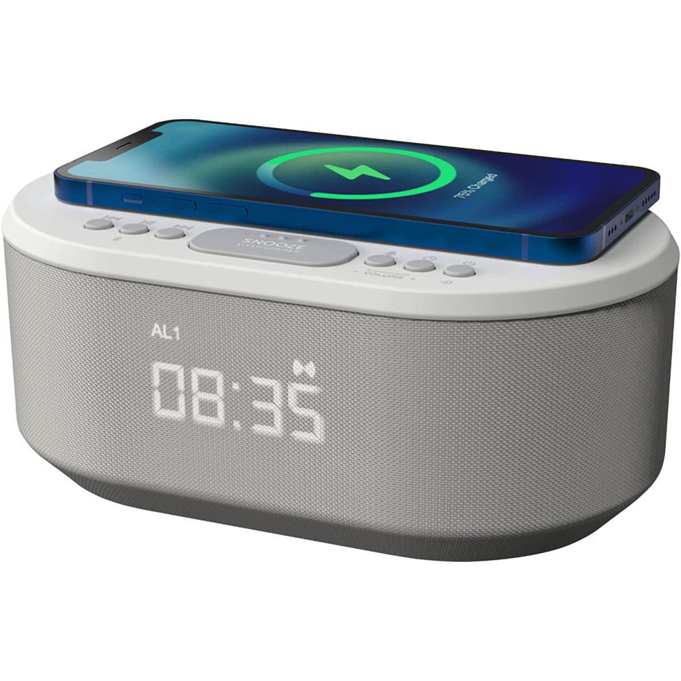 Alarm Clocks Bedside, Alarm Clock With Wireless Charging, Bluetooth Speaker, Radio Alarm Clock, Fast Qi Wireless Charger Sunukerr