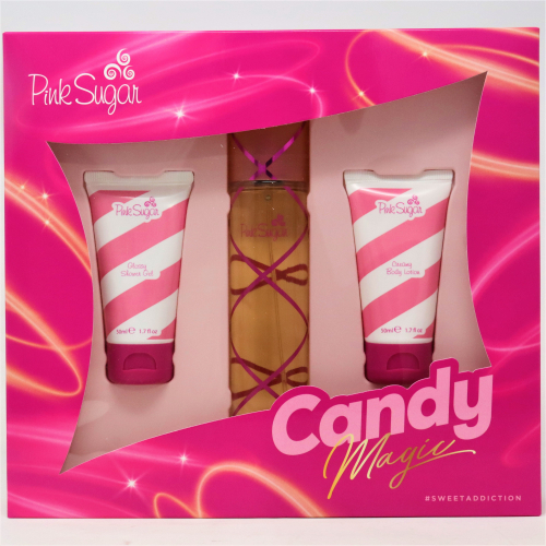 Pink Sugar Candy Magic by Aquolina for Women - 3 Pc Gift Set 3.4oz EDT Spray 1.7oz Glossy Shower Gel 1.7oz Creamy Body Lotion