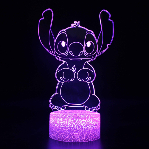 (Stitch Night Light A) Cute Lilo and Stitch Lamp 3D LED Optical Bedroom Lamp with Remote 7 Colors Acrylic Visual Night Light