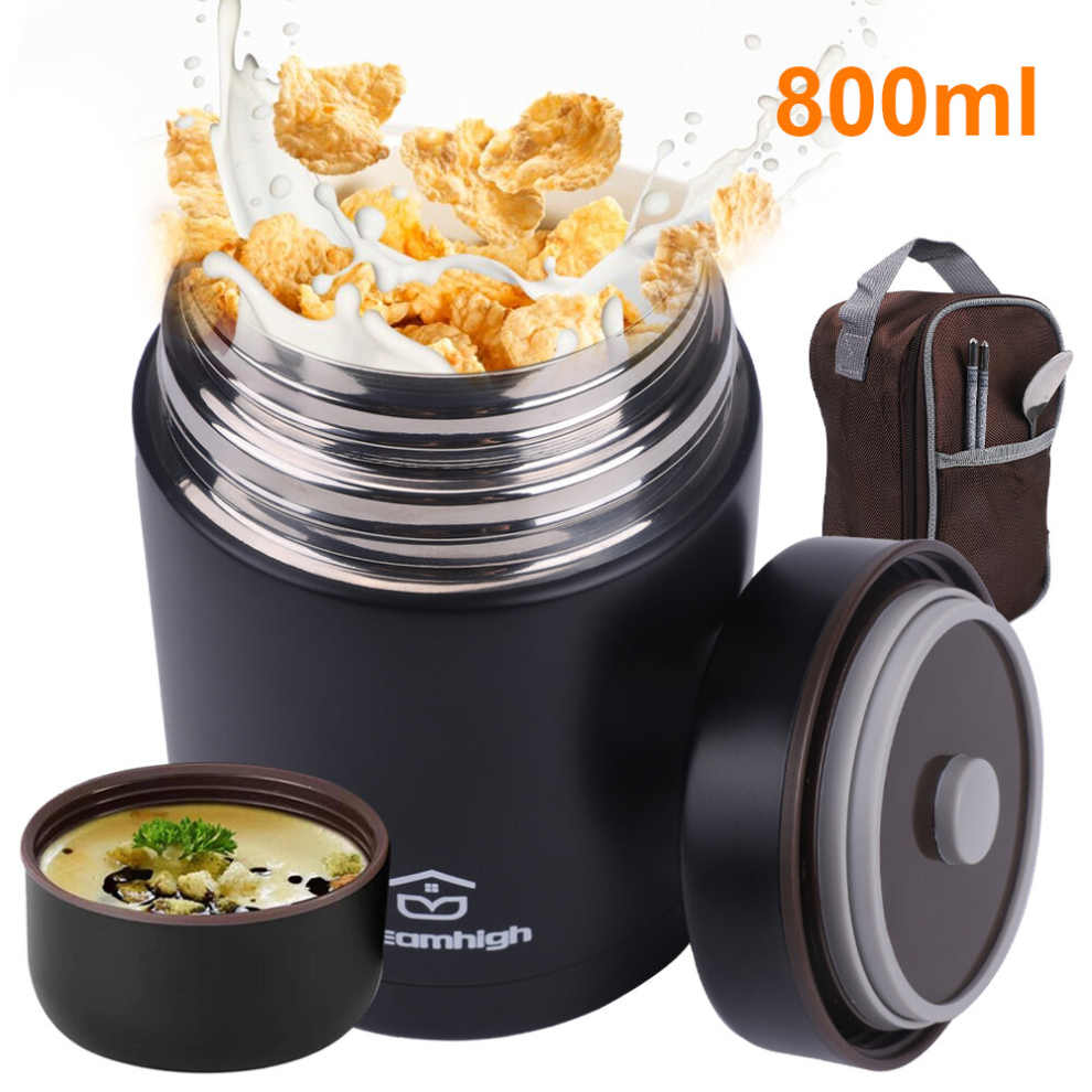 Thermos Food Flask, 800ml, Soup Flask with Spoon, Stainless Steel Vacuum Insulated Food Container, Leak-Proof, with Carrying Bag