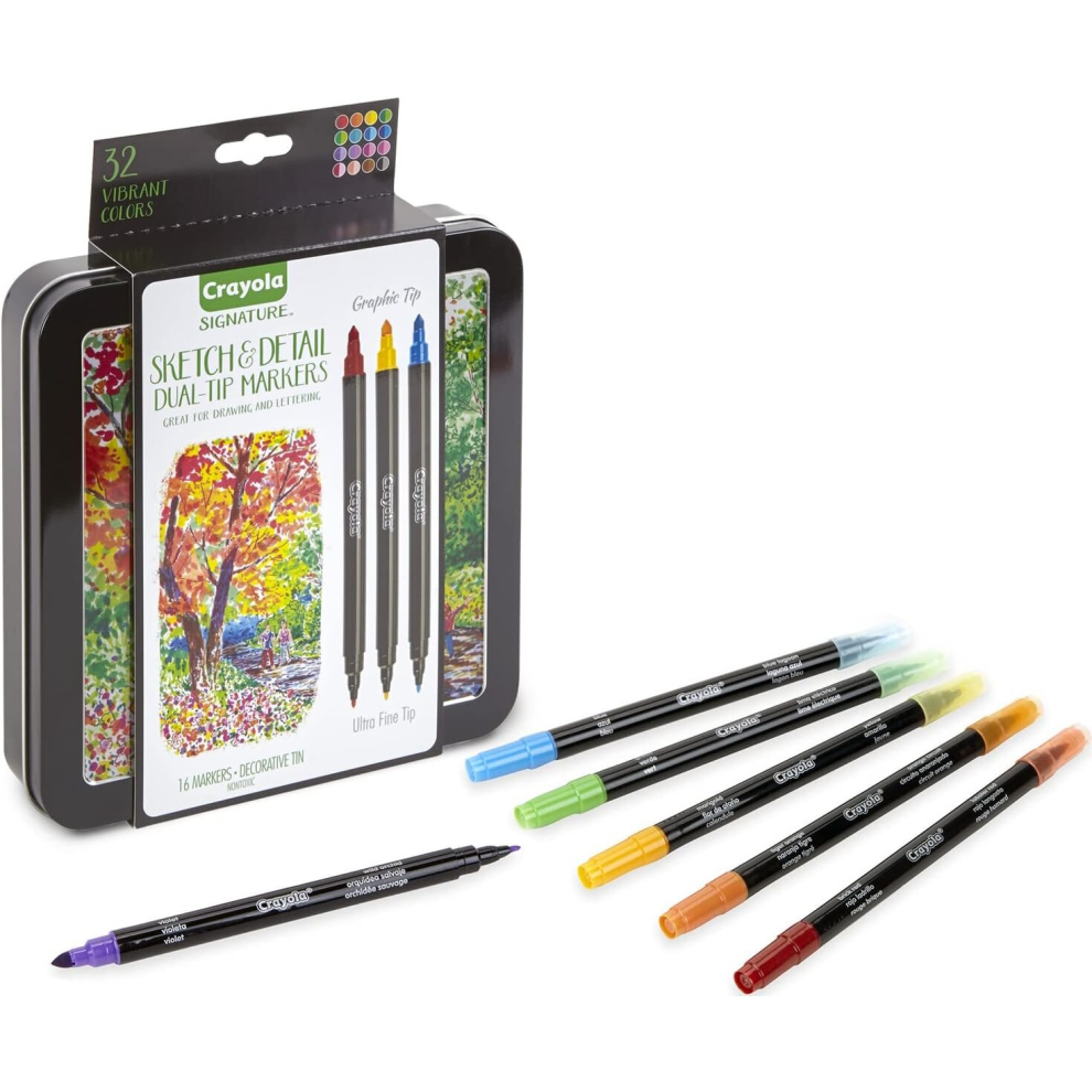 Crayola Brush Markers Dual-Tip with Ultra Fine Marker Decorative Case