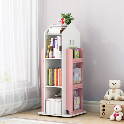 Living And Home (Pink) Kids' House Frame Rotating Bookshelf 2