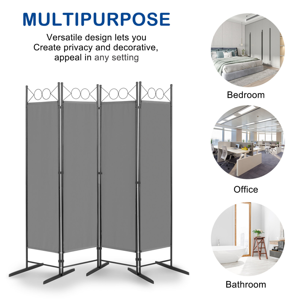 4Fold Folding Room Divider Freestanding Wall Privacy Screen Protector Grey