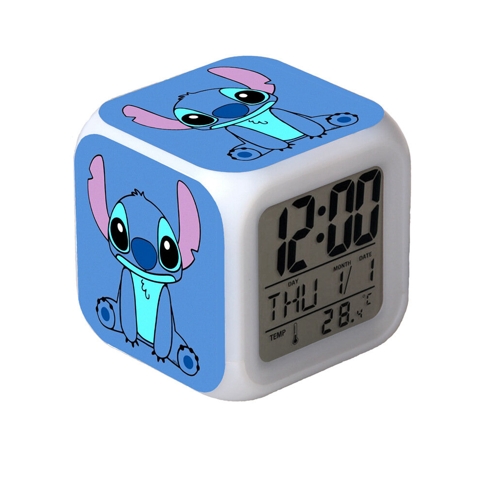 (Stitch D) Stitch Alram Clock Colorful Color Changing Alarm Clock Led Night Light