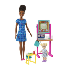 Barbie Berufe Puppe & Spielset, Lehrer-Thema mit brünett Puppe, 1 blonde Kleinkind-Puppe, Möbel & Zubehör