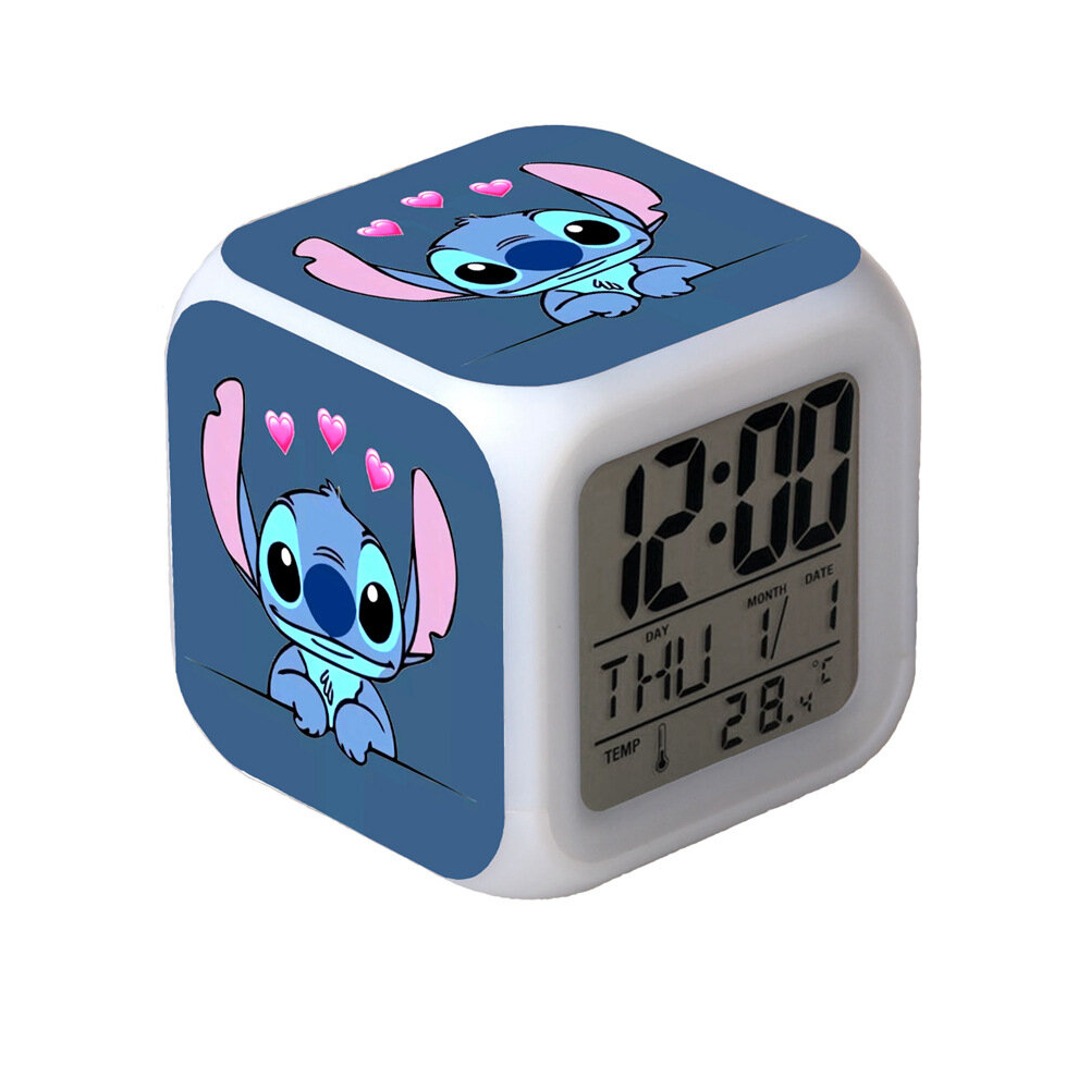 (Stitch E) Stitch Alram Clock Colorful Color Changing Alarm Clock Led Night Light